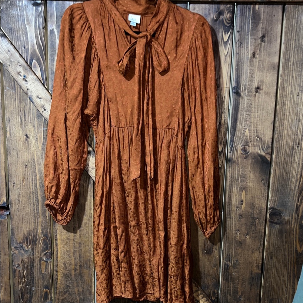 a new day Burnt Orange Tie-Neck Long Sleeve Mini Dress - Picture 3 of 7